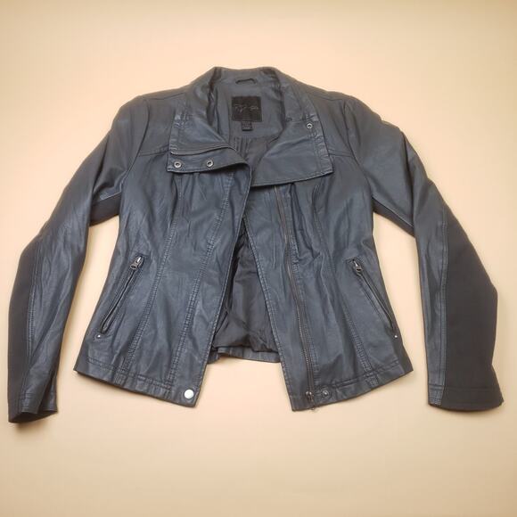 RD Style Womens Moto Biker Jacket Crop Faux Leather Zip Small Stretchy Collard - Picture 2 of 11